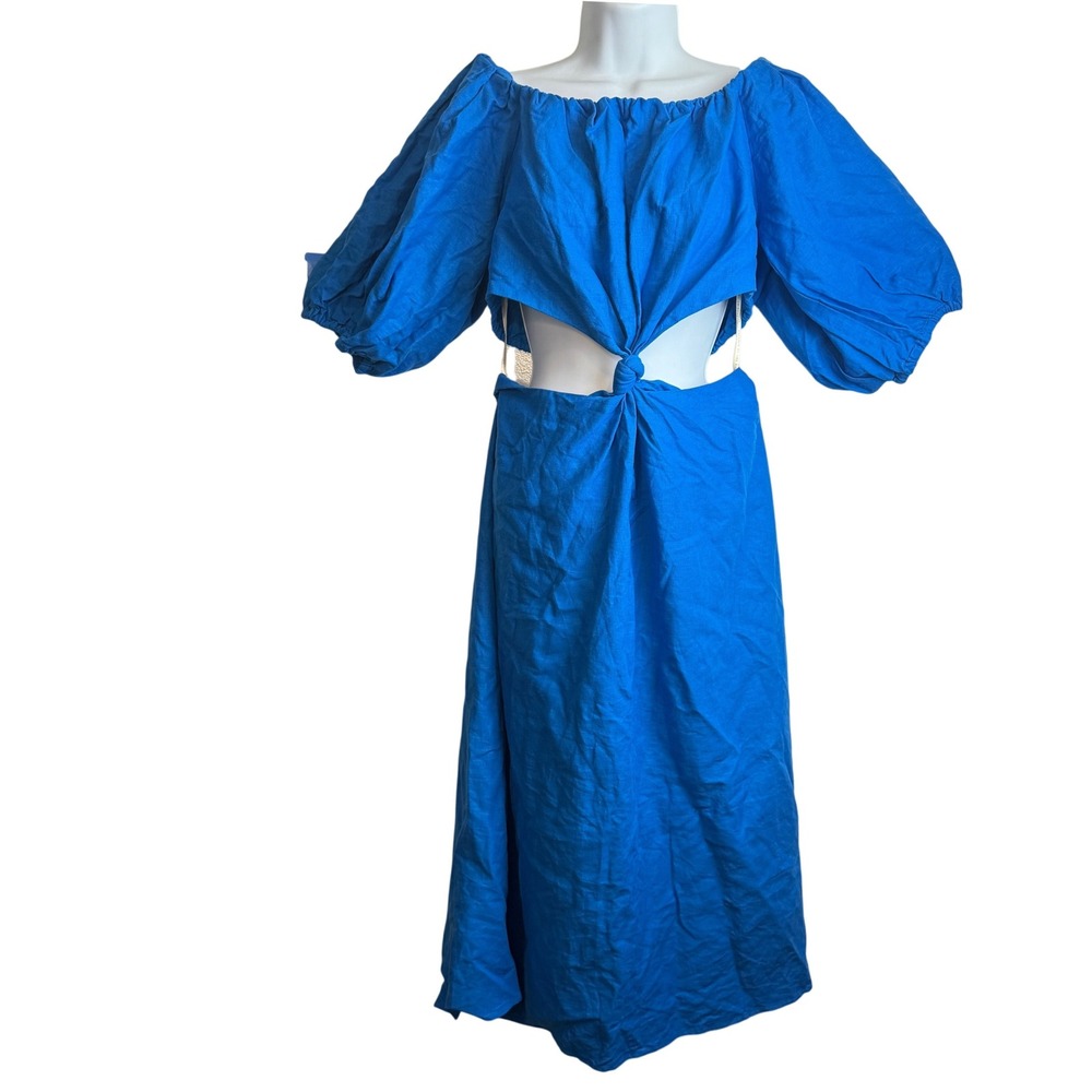 FARM Rio Blue Midi Knot Dress  Blue Midi Knot Dress Size L - Picture 3 of 12